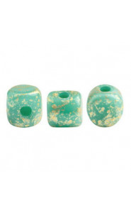 Les perles par Puca® Minos beads Opaque green turquoise splash 63130/94401